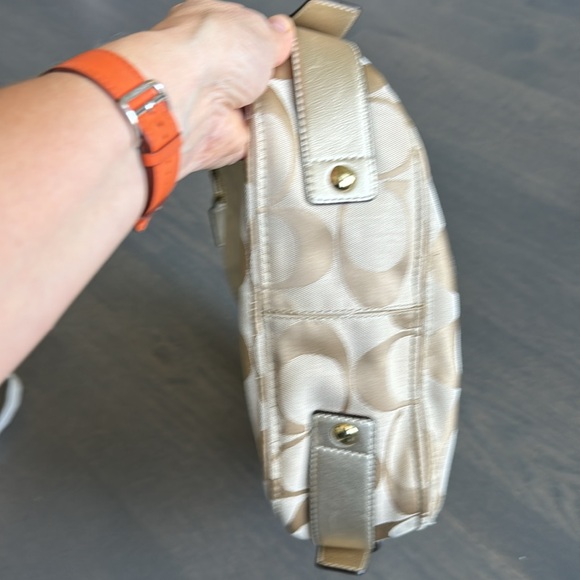 Coach Monogram Shoulder Bag. Ivory Color with Metallic Gold Leather. - Picture 12 of 16
